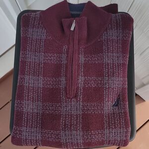 Nautica Men's 1/4 Zip Plaid Pullover Knit Sweater Size L